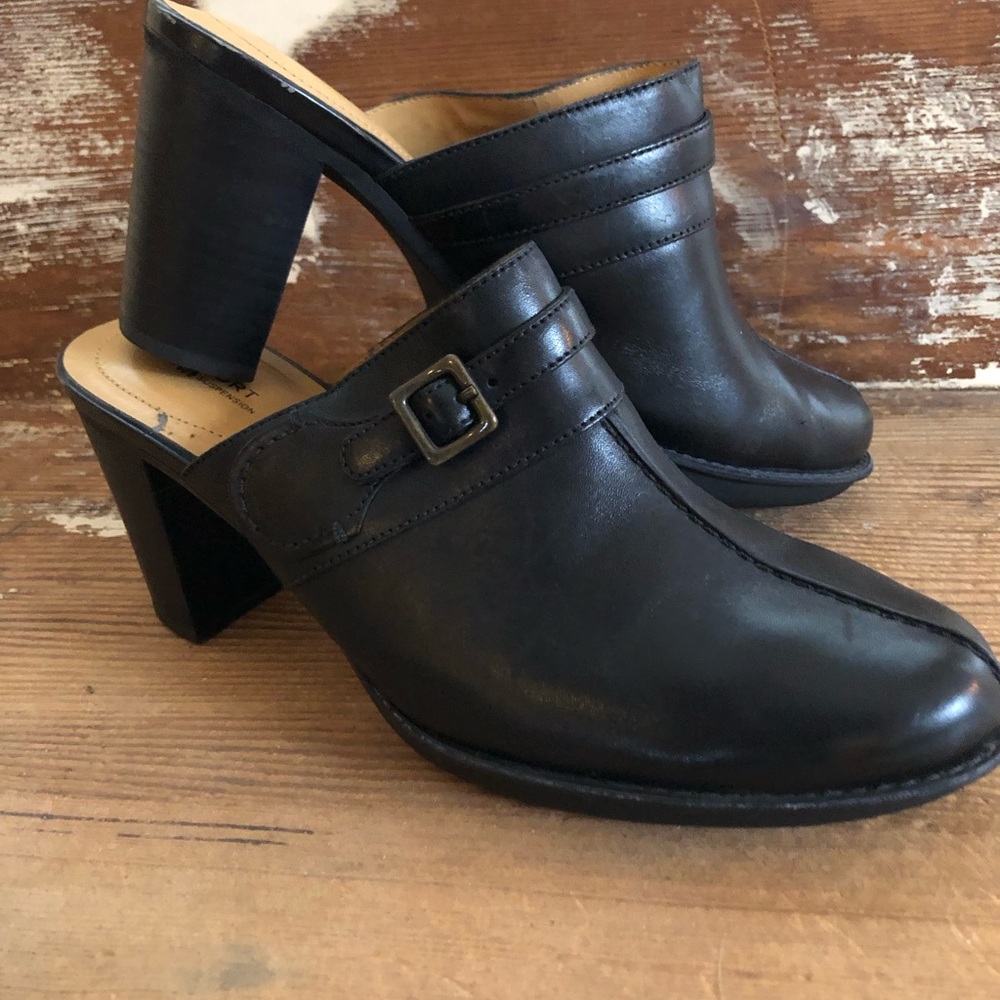 Rockport 10 M Black Leather Women's Heeled Mules